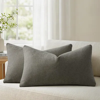 Productafbeelding van Kussensloop, 30x50 cm, donkergrijs, set van 2, chenille, gestructureerd