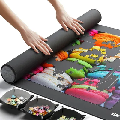 Produktbild von Puzzlematte rollbar 100 x 59,9 cm, rutschfest, 1000 Teile, 3 Sortierschalen, für Zuhause