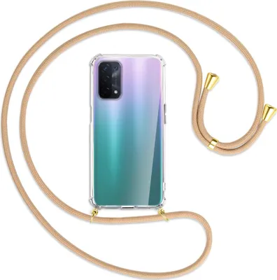 Produktbild von Handykette Backcover-Schutzhülle mit Band (Metall goldfarben) für Oppo A54 5G / A74 5G (CPH2197) - beige