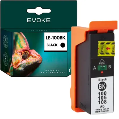 Image de Cartouches d'encre Evoke pour imprimantes Lexmark 100XB, noires, 22 ml, rendement de 660 pages, référence 014N1068E / 14N1068E, compatibles avec les modèles S300, S301, S302, S305, S405, S505, Pro205, Pro709, Pro901