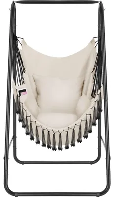 Image de Fauteuil suspendu ALISON style boho avec une capacité de charge de 160kg - beige