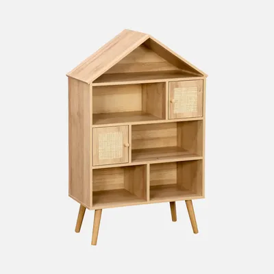 Produktbild von sweeek - Bücherregal Rattan, 7 Fächer und 2 Türen - Natur