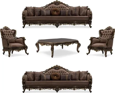 Produktbild von Casa Padrino Luxus Barock Wohnzimmer Set Grau / Braun / Gold - 2 Barock Sofas & 2 Barock Sessel & 1 Barock Couchtisch - Luxus Wohnzimmer Möbel im Barockstil - Barock Möbel - Edel & Prunkvoll