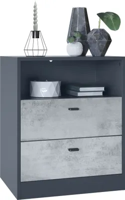 Produktbild von Vladon Kommode Pino V1,  Germany, Nachttisch mit 2 Schubladen & 1 offenem Fach, Anthrazit matt/Beton Oxid Optik ohne LED (56 x 67,5 x 36 cm)