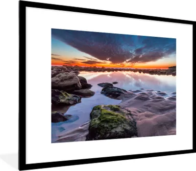 Produktbild von MuchoWow® Gerahmtes Poster Felsen - Wasser - Natur 80x60 cm - Poster mit Schwarzem Bilderrahmen Wandposter Rahmen Foto Bilder - Schlafzimmer-Dekorationen - Fotoposter