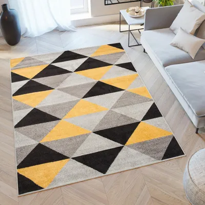 Produktbild von Tapiso Teppich LAZUR Modern Schwarz Grau Gelb Jugendzimmer  120 x 180 cm