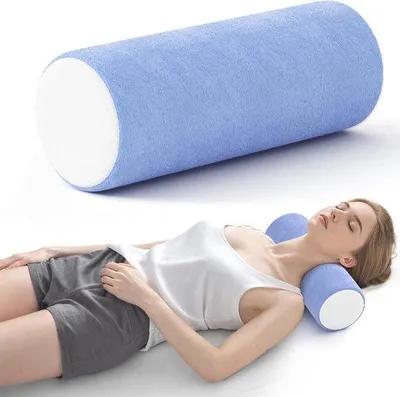 Produktbild von Traagschuim-Neckkissen für Nackenunterstützung und Schmerzlinderung, 15,7 x 6 x 6 Zoll, blau-weiß, für den Schlaf.