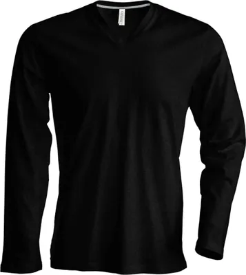 Produktbild von Kariban Herren T-Shirt Slim Fit Langarm V-Ausschnitt RW708 (2XLarge) (Schwarz)