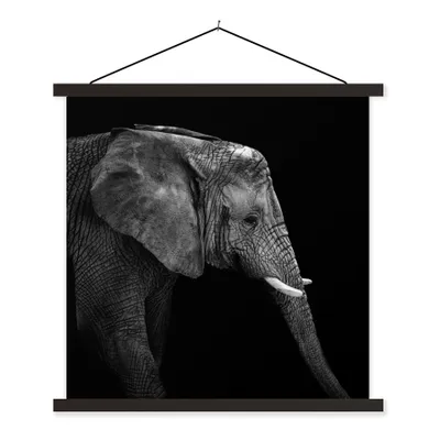 Produktbild von MuchoWow® Textilposter Elefant - Schwarz und weiß - Porträt - Tiere 40x40 cm mit schwarzem Rahmen - Fotos