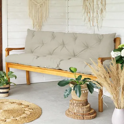 Produktbild von 4L Textil Gartenbankauflage mit Rückenlehne, wetterfest und UV-beständig, Bankauflage für Hollywoodschaukel und Gartenbank, 120x50x50 cm, Beige