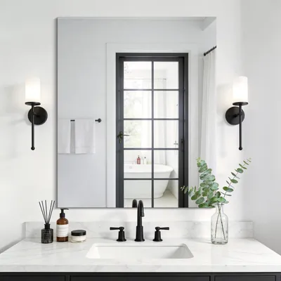 Image de Miroir mural sans cadre, 75 x 90 cm, résistant aux chocs, réflexion HD, forme rectangulaire