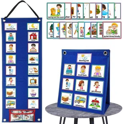 Productafbeelding van Visuele kalender voor kinderen met 70 kaarten, dagelijks routineschema, 2-in-1 visueel tijdmanagement systeem, 675 x 24 cm