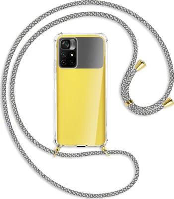 Produktbild von Handykette Backcover-Schutzhülle mit Band (Metall goldfarben) für Xiaomi Redmi Note 11 - weiß/grau kariert