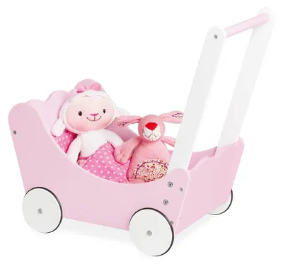 Produktbild von Pinolino Puppenwagen 'Jasmin', 4-tlg. Lackiert: MDF, rosa und weiß lackiert
