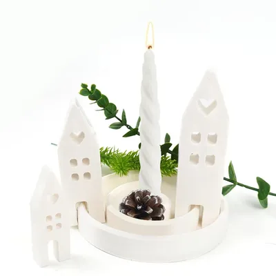 Produktbild von Silikon Gießformen Häuser Kerzenhalter – 4er Set Formen für Teelichter, Beton-, Gips- und Harzarbeiten, Perfekt für DIY Deko & Geschenke