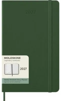 Produktbild von Moleskine Wochenkalender für 12 Monate, 2027, Format Large/A5, 1 Woche = 1 Seite, rechte Seite mit Linien, Hardcover, Myrtegrün
