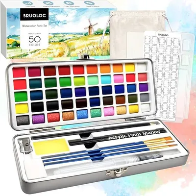 Imagen del producto de Set de pinturas acuarelables Silecomplaza, 50 colores, set de acuarela de viaje con estuche portátil, papeles, pinceles y accesorios, ideal para artistas, aficionados y amantes de las manualidades