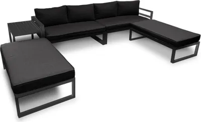 Produktbild von Perel Garten Loungeset Aluminium schwarz, 8 Personen Gartenmöbel mit Kissen und Beistelltisch,