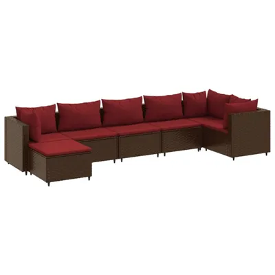 Imagen del producto de Set muebles de jardín 7 piezas y cojines ratán sintético marrón