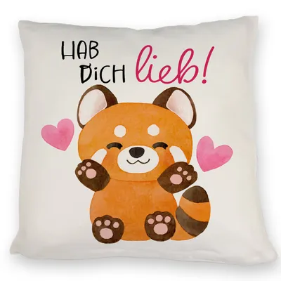 Produktbild von Roter Panda Kissen mit Spruch Hab dich lieb