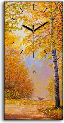 Produktbild von Wohnzimmer-Bild Leinwand Uhr Geräuschlos 30x60 Gemälde Wald Bäume Herbst Natur - schwarze Hände