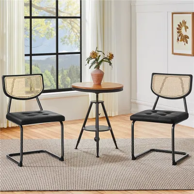 Produktbild von Yaheetech 2er Set Schwingstuhl mit Rattan Rückenlehne, Esszimmerstuhl Polsterstuhl mit Metallgestell, Schwarz