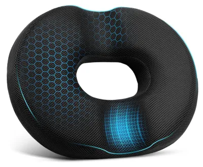 Produktbild von Hämorrhoiden Sitzkissen Memory Schaum, ergonomischer Sitzring mit U Aussparung und kühlendem Bezug, Donut Kissen gegen Steißbein Druck, für Bürostuhl und Auto