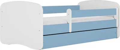 Produktbild von Kinderbett Blau 70x140 80x160 80x180 cm – mit Matratze, Rausfallschutz und Schublade – Jugendbett für Jungen – Stabil und Sicher – Blau – 180x80 cm