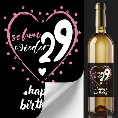 Produktbild von 2 Flaschenetiketten Geburtstag 'Schon wieder 29', Herz Pink, Lustig für Frauen