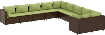 Produktbild von vidaXL 10-tlg. Garten-Sofagarnitur mit Kissen Braun Poly Rattan
