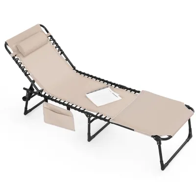 Produktbild von Avestar klappbare Textilene Gartenliege, Liegestuhl, 5-fach verstellbarer Sonnenliege mit Gesichtsöffnung, mit Kissen, Khaki