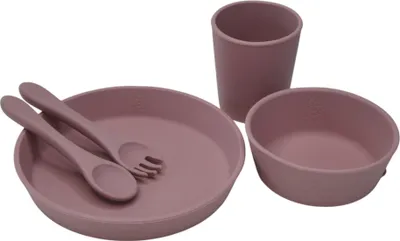 Produktbild von Zayno® Silikon-Geschirrset für Kinder "Tischlein Deck Dich" in Altrose | 5-teilig, hitzebeständig bis 200 Grad, BPA-frei, Spülmaschinenfest, Mikrowellengeeignet, LFGB-konform