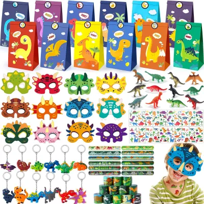 Dinosaurier-Party-Set, 80-teilig, Masken, Figuren, Tattoos