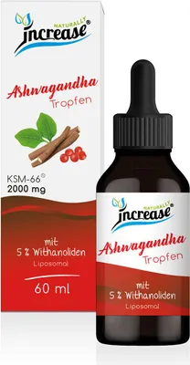 Produktbild von Liposomale Ashwagandha Tropfen hochdosiert - Premium Markenrohstoff KSM-66-2000mg Ashwagandha pro Dosis (60.000mg pro Packung) - mit 5% Withanoliden