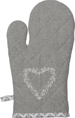 Obrázek produktu pro Rukavice do trouby Clayre & Eef 16x30 cm šedobílá bavlněná kostka se srdíčky