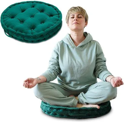 Imagen del producto de Ibenzoa® Cojín de meditación verde, diámetro 58 cm – Cojín para el suelo, ideal para yoga, meditación y relajación, resistente a la intemperie, suave y agradable al tacto, para uso en interiores y exteriores