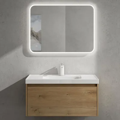 Immagine prodotto di doporro Mobile Bagno Sospeso 80cm, Mobile da Bagno con Cassetto Include Lavabo Bianco Salerno F156, Marrone Chiaro