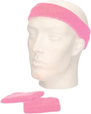 Produktbild von CHPN - Schweißband - Stirnband - Schweißband-Set - Set - Armbänder - Schweißbänder - Frottee - 3-teilig - Baumwolle - Elastisch - Sportband - Sportzubehör - Rosa