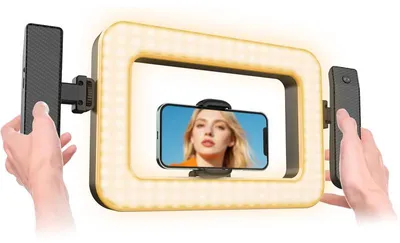 Produktbild von Handy Video Rig mit LED Ringlicht (2900–7000 K) – Dimmbar, Bluetooth-Fernauslöser mit 20 m Reichweite, 413 g – für Vlog und Streaming