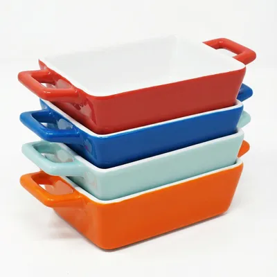 Image de JOEJI'S KITCHEN Plat à four "Joejis Set de 4 Mini Plats à four rectangulaires en céramique (300ml x 4) - Idéal comme petit plat à four, plat à lasagnes, petit plat à four/Petits plats à four en bleu, bleu clair, rouge, orange", céramique