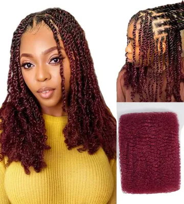 Imagen del producto de Extensiones de cabello, textura rizada, ideales para trenzas, #99J-c, 6 unidades/paquete, 18 pulgadas