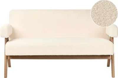 Produktbild von BELIANI 2-Sitzer Sofa Cremeweiß Bouclé-Stoff Gepolstert mit Armlehnen Teddy-Optik Dunkle Holzbeine Freistehend Retro-Design Wohnzimmersofa Polstersofa