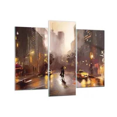 Produktbild von Bilder auf glas - 3 Teile - Manhattan Paar Straße - 130x100cm - Glasbilder - Wandbilder - Bilder - zum Aufhängen bereit - Wanddekoration aus Glas - Glas Bilder - Wandbild auf Glas - GCB130x100-4298