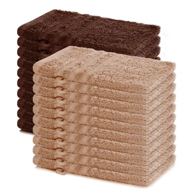 Zdjęcie produktu dla Zestaw 20 rękawic do mycia Lavea®, wymiar 15x21 cm – rękawice wykonane w 100% z bawełny, nadające się do prania – seria "Elena" – kolor cappuccino i brązowy