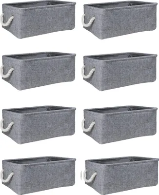 Produktbild von QUVIO Aufbewahrungskorb - 8er-Set - Organizer - Aufbewahrungsbox - Spielzeugkorb - Dekorativer Korb - Leinen - Baumwolle - Seilgriffe - Grau