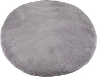 Produktbild von Heimtexland ® flauschiger Fellteppich Rabbit Hochflor Teppich Hasenfell-Imitat 90 cm rund Bettvorleger Schlafzimmer Deko-Fell Wohnzimmer Spielteppich Kinderzimmer Fake Fur Typ917 grau