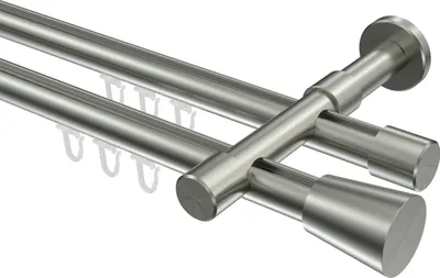 Produktbild von Interdeco Innenlaufstange / Gardinenstange mit Innenlauf Edelstahl-Optik, Typ Prestige Sitra (Konus), 20 mm Ø 2-läufig, 400 cm