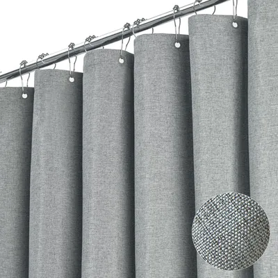 Imagen del producto de Cortina de ducha de lino con anillas metálicas, impermeable y resistente al moho, ideal para baños, 120 x 200 cm (gris).