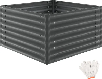 Obrázek produktu pro Zvýšený záhon tectake z pozinkované oceli, 100 x 100 x 62 cm, 600 l, antracitová barva, květináč, zahradní záhon s otevřeným dnem a zaoblenými rohy, záhon na zeleninu