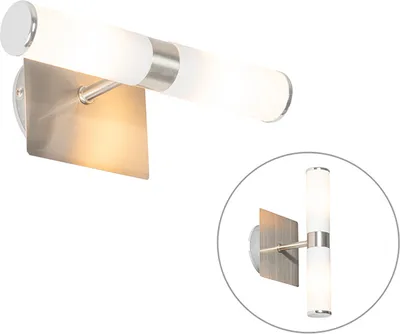 Produktbild von QAZQA - Moderne Bad I Badezimmer Wandleuchte Stahl I Silber I nickel matt IP44 2-flammig - Bath I Up & Down - Stahl Länglich - LED geeignet G9